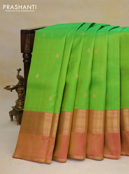 Pure kanchipuram silk saree light green with zari woven buttas and ganga jamuna border