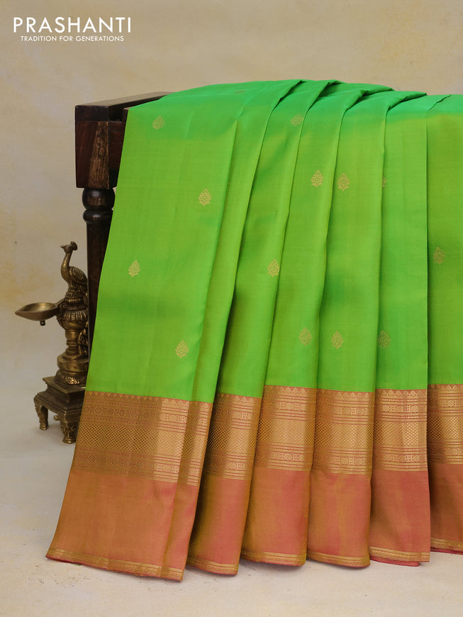 Pure kanchipuram silk saree light green with zari woven buttas and ganga jamuna border