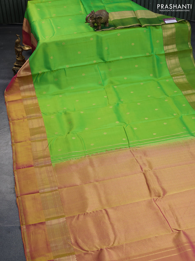 Pure kanchipuram silk saree light green with zari woven buttas and ganga jamuna border