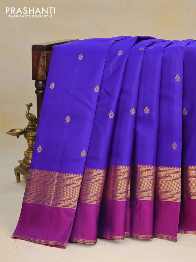 Pure kanchipuram silk saree blue with zari woven buttas and ganga jamuna border