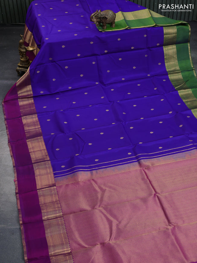 Pure kanchipuram silk saree blue with zari woven buttas and ganga jamuna border