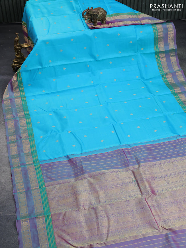 Pure kanchipuram silk saree light blue and dual shade of pink with zari woven buttas and rettapet zari woven border