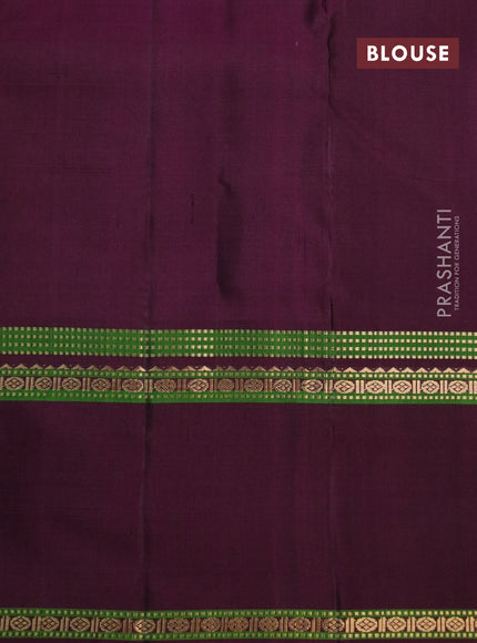 Pure kanchipuram silk saree peacock blue and wine shade with zari woven buttas and rettapet zari woven border