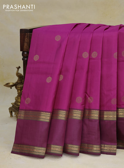 Pure kanchipuram silk saree magenta pink and wine shade with zari woven buttas and rettapet zari woven border