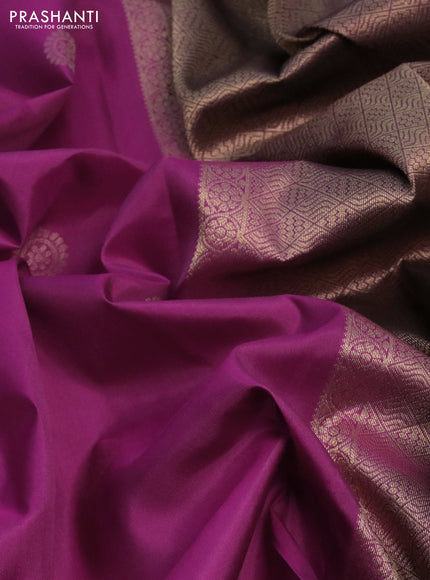 Pure kanchipuram silk saree magenta pink and wine shade with zari woven buttas and rettapet zari woven border