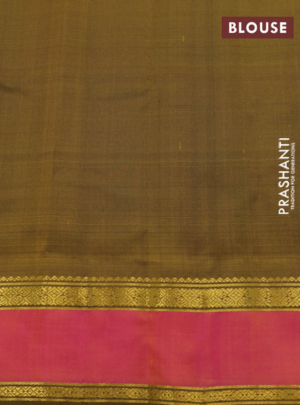 Pure kanchipuram silk saree mango yellow and pink with allover checked pattern and rettapet zari woven border