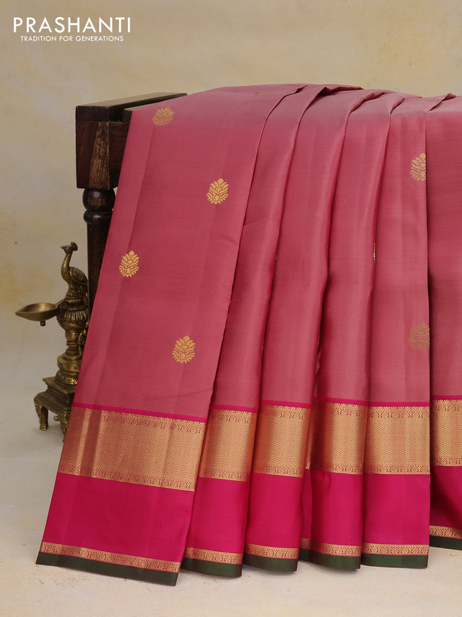 Pure kanchipuram silk saree maroon shade and pink with zari woven buttas and rettapet zari woven border