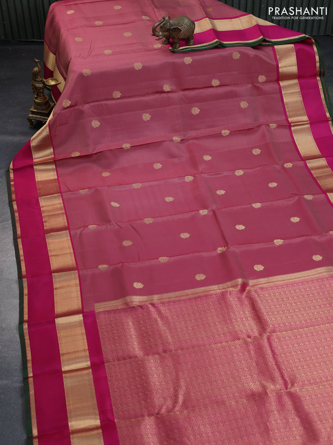 Pure kanchipuram silk saree maroon shade and pink with zari woven buttas and rettapet zari woven border