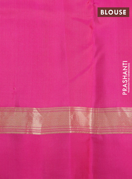 Pure kanchipuram silk saree dual shade of mustard and pink with zari woven buttas and zari woven simple border