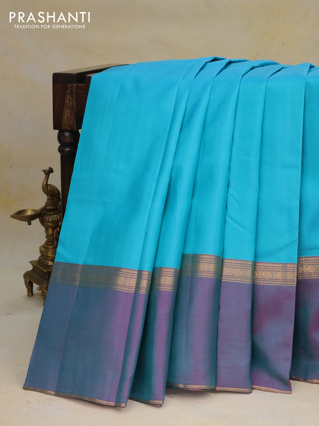 Pure kanchipuram silk saree light blue with plain body and ganga jamun aborder