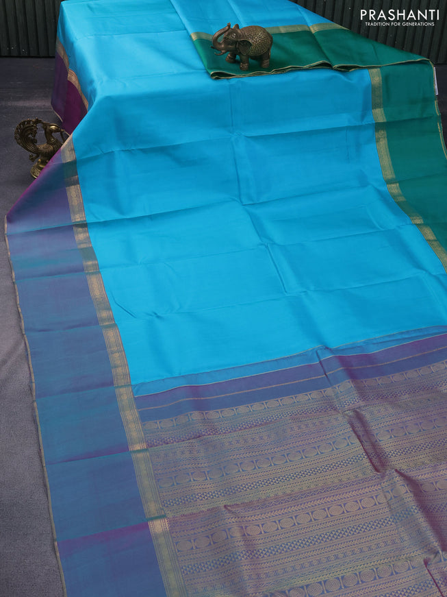 Pure kanchipuram silk saree light blue with plain body and ganga jamun aborder