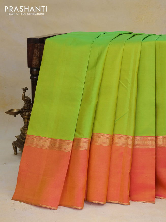 Pure kanchipuram silk saree light green with plain body and ganga jamun aborder