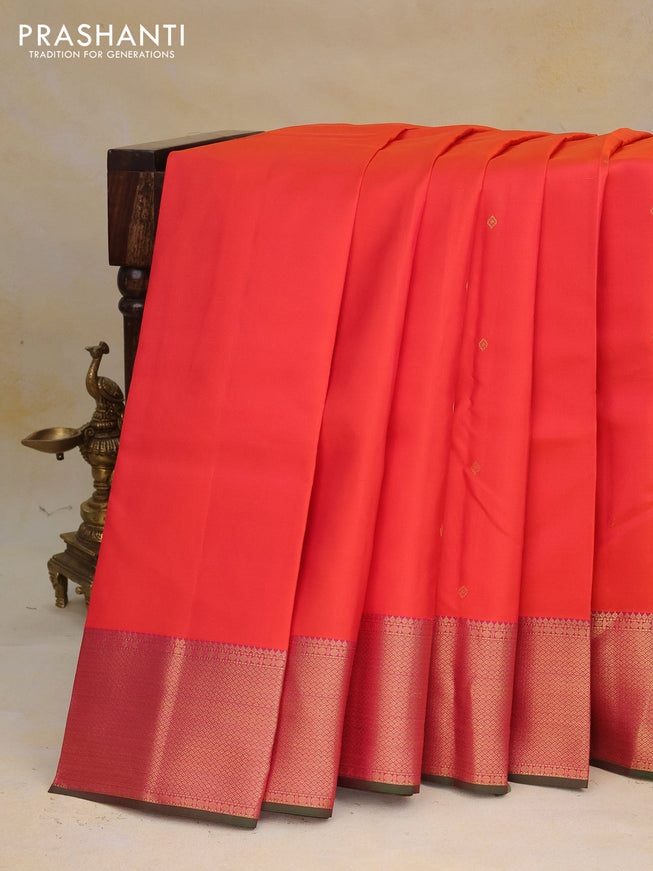 Pure kanchipuram silk saree orange and dual shade of pink with zari woven buttas and rich zari woven border