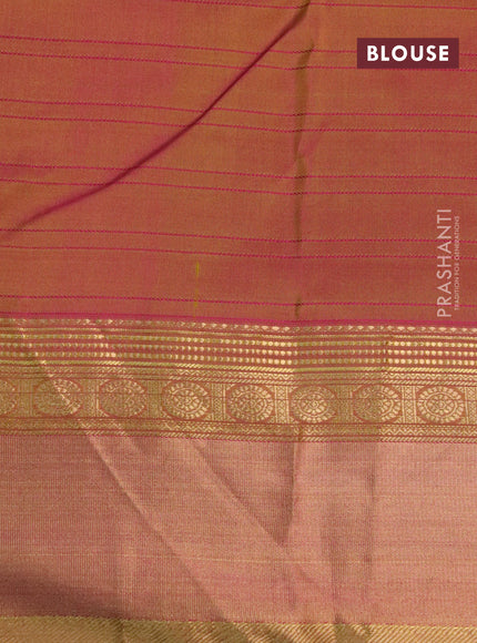 Pure kanchipuram silk saree light green and dual shade of pink with allover self emboss & zari buttas and rich zari woven border