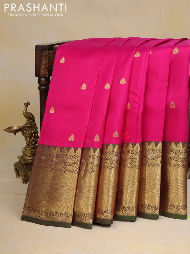 Pure kanchipuram silk saree pink and dual shade of green with zari woven buttas and long rich zari woven border