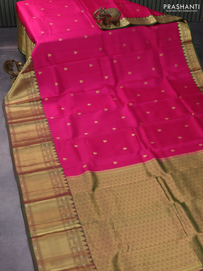 Pure kanchipuram silk saree pink and dual shade of green with zari woven buttas and long rich zari woven border