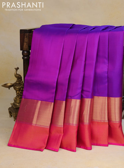 Pure kanchipuram silk saree dual shade of purple and pink with plain body and thread & zari woven border