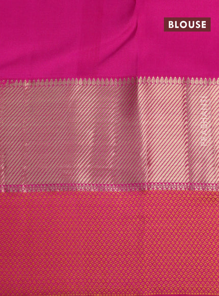 Pure kanchipuram silk saree dual shade of purple and pink with plain body and thread & zari woven border