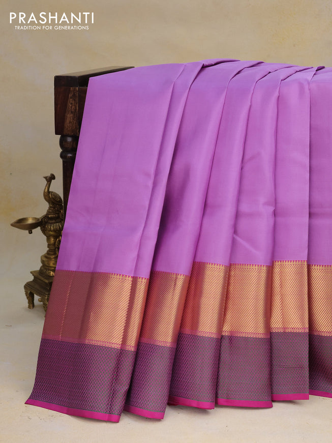 Pure kanchipuram silk saree lavender and pink with plain body and thread & zari woven border