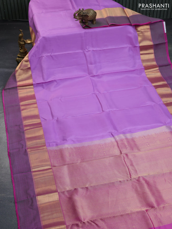 Pure kanchipuram silk saree lavender and pink with plain body and thread & zari woven border