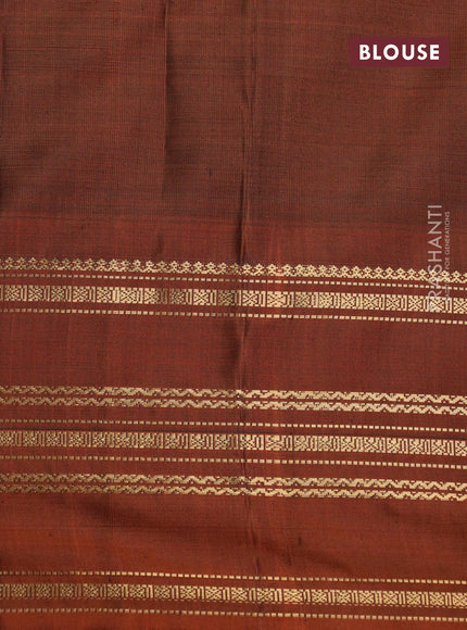 Pure kanchipuram silk saree navy blue and rustic orange with plain body and zari woven border