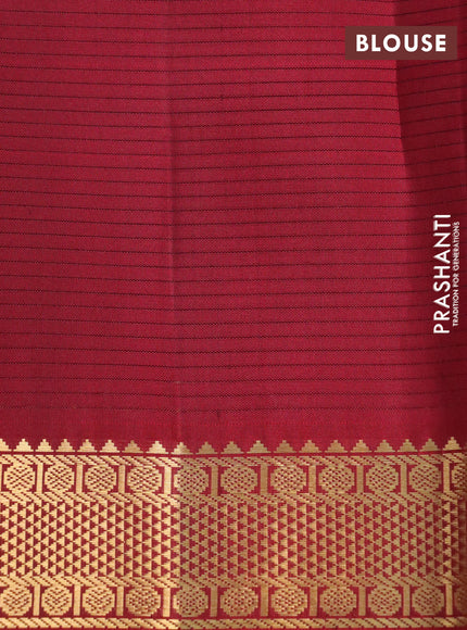 Pure kanchipuram silk saree sandal and maroon with allover stripe pattern and zari woven border