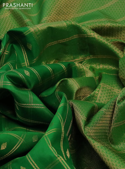 Pure kanchipuram silk saree green and maroon with allover zari checks & buttas and zari woven border