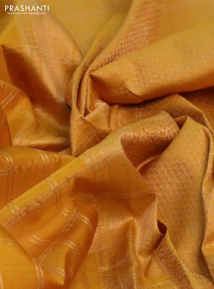 Pure kanchipuram silk saree yellow and green with allover zari checks & buttas and zari woven border