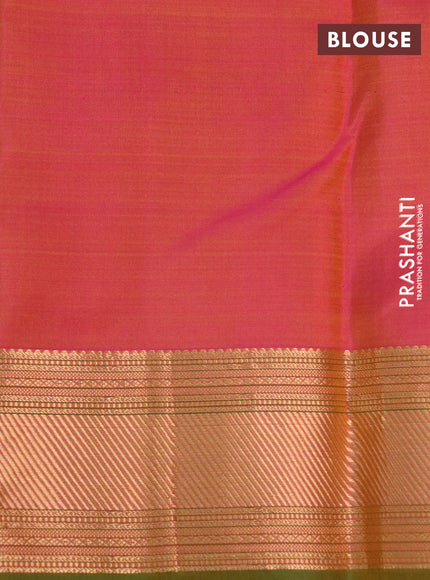 Pure kanchipuram silk saree mustard yellow and green with zari woven buttas and zari woven border