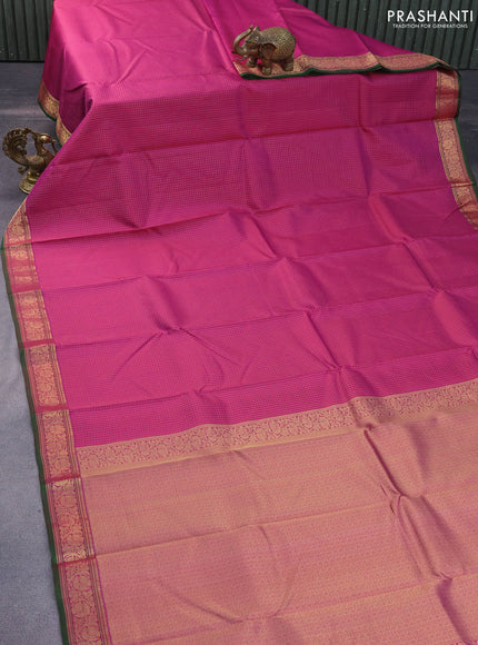 Pure kanchipuram silk saree purple and green with allover small zari checked pattern and zari woven border