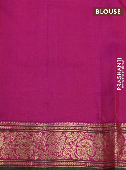 Pure kanchipuram silk saree purple and green with allover small zari checked pattern and zari woven border