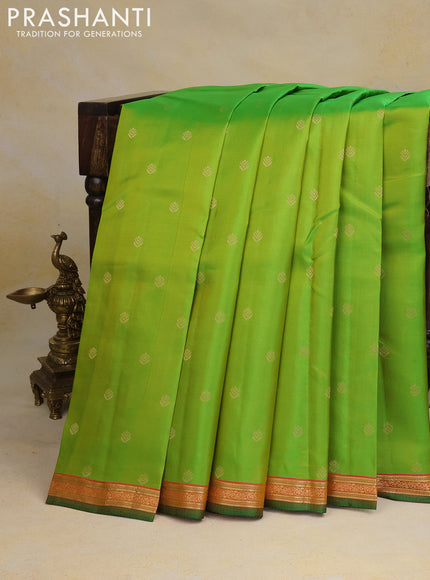 Pure kanchipuram silk saree light green and pink with zari woven buttas and zari woven border