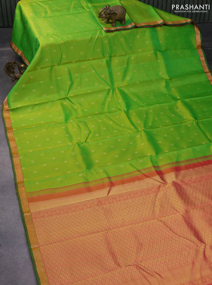 Pure kanchipuram silk saree light green and pink with zari woven buttas and zari woven border