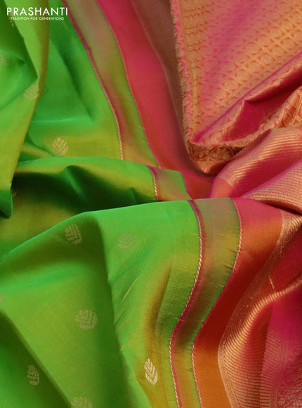 Pure kanchipuram silk saree light green and pink with zari woven buttas and zari woven border