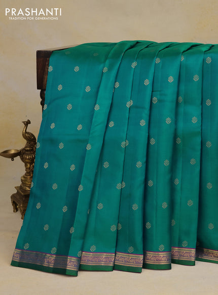 Pure kanchipuram silk saree dual shade of teal green with zari woven buttas and zari woven border