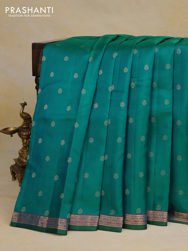 Pure kanchipuram silk saree dual shade of teal green with zari woven buttas and zari woven border