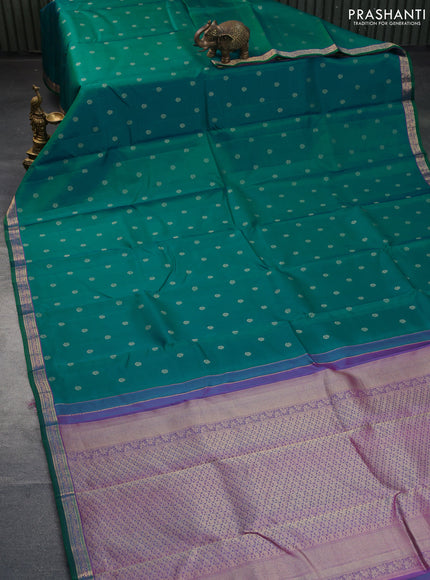 Pure kanchipuram silk saree dual shade of teal green with zari woven buttas and zari woven border