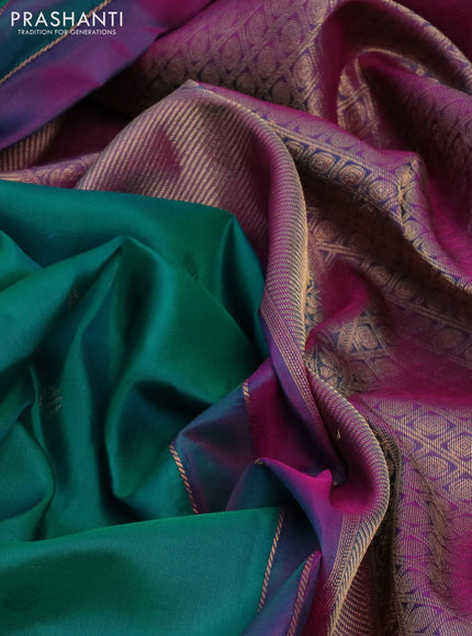 Pure kanchipuram silk saree dual shade of teal green with zari woven buttas and zari woven border