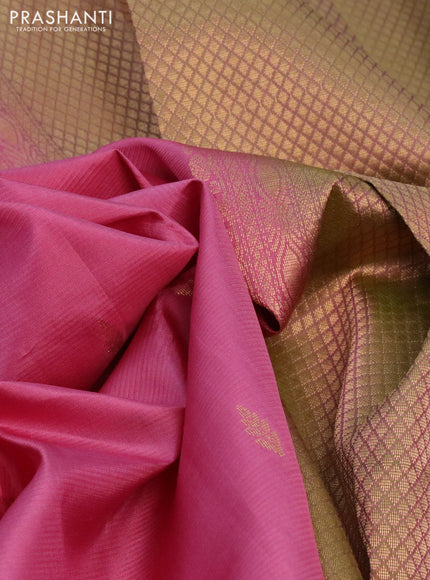 Pure kanchipuram silk saree pink shade and dual shade of green with zari woven buttas and zari woven border