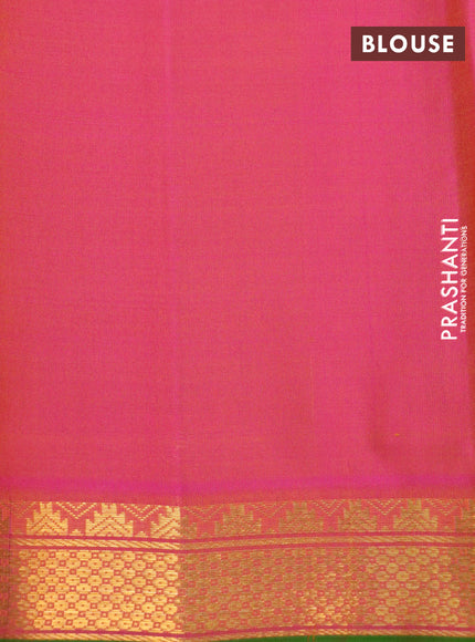 Pure kanchipuram silk saree lime green and pink with plain body and zari woven border