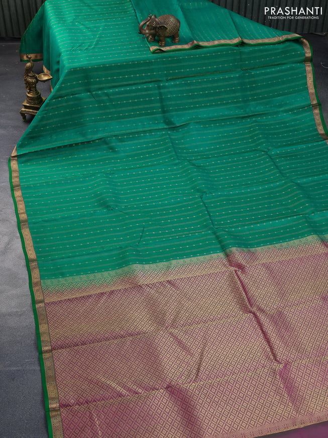 Pure kanchipuram silk saree green with allover zari weaves and zari woven border