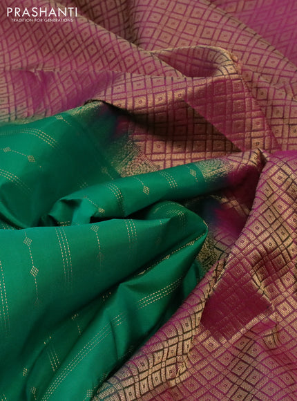 Pure kanchipuram silk saree green with allover zari weaves and zari woven border