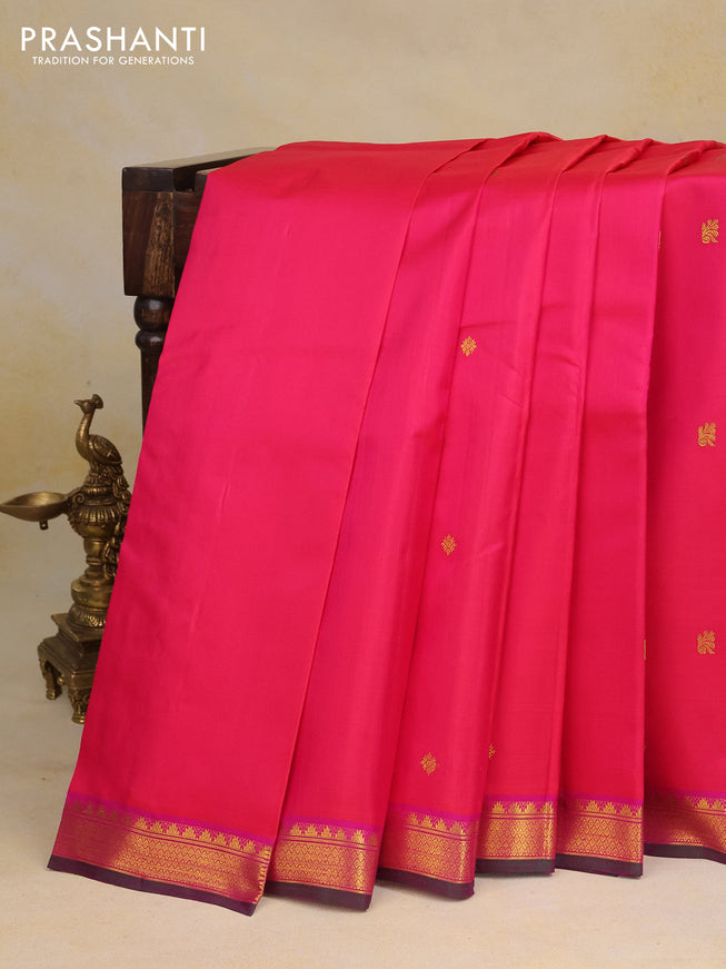 Pure kanchipuram silk saree dual shade of pinkish orange and pink with zari woven buttas and zari woven border