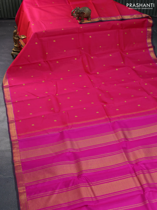 Pure kanchipuram silk saree dual shade of pinkish orange and pink with zari woven buttas and zari woven border