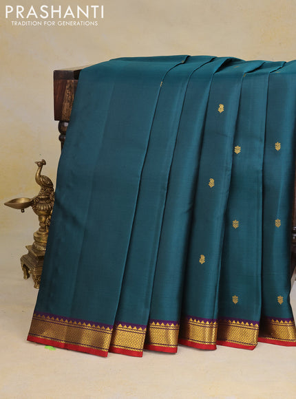 Pure kanchipuram silk saree peacock green and maroon with zari woven buttas and zari woven border