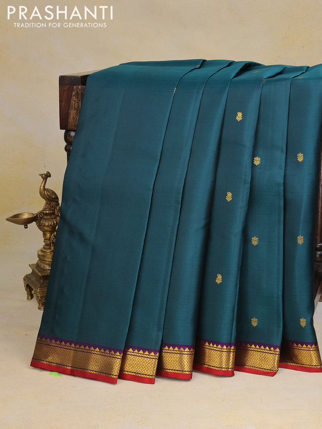 Pure kanchipuram silk saree peacock green and maroon with zari woven buttas and zari woven border