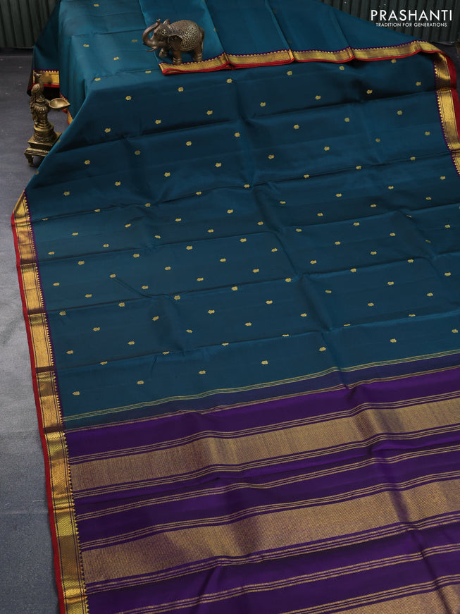 Pure kanchipuram silk saree peacock green and maroon with zari woven buttas and zari woven border