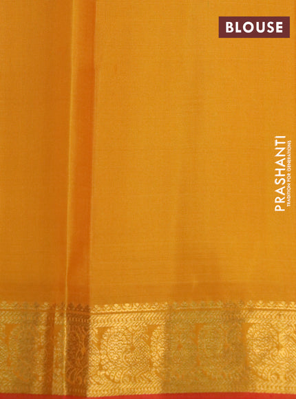 Pure kanchipuram silk saree dual shade of bluish green and red with zari woven buttas and zari woven border