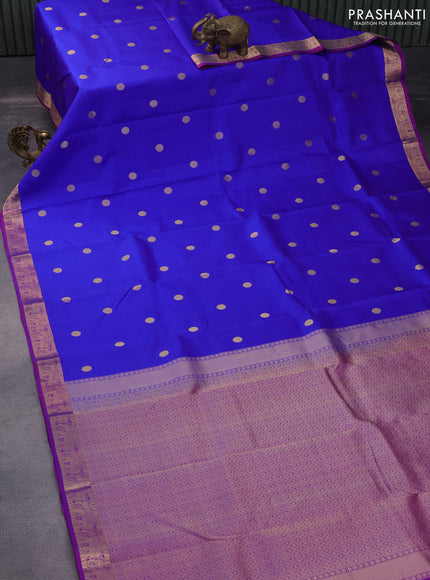 Pure kanchipuram silk saree royal blue and dual shade of purple with zari woven buttas and rich zari woven border