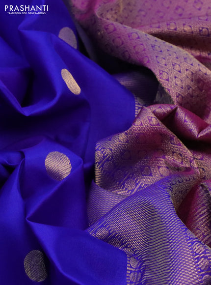 Pure kanchipuram silk saree royal blue and dual shade of purple with zari woven buttas and rich zari woven border